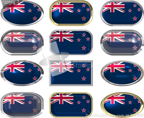 Image of 12 buttons of the Flag of New Zealand
