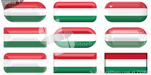 Image of nine glass buttons of the Flag of Hungary