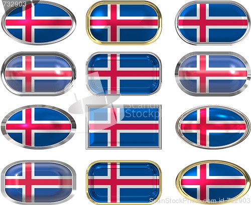 Image of 12 buttons of the Flag of Iceland