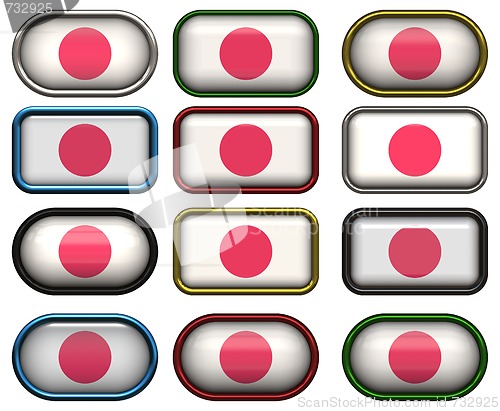 Image of 12 buttons of the Flag of Japan