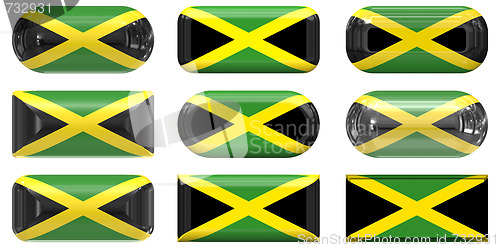 Image of nine glass buttons of the Flag of Jamaica