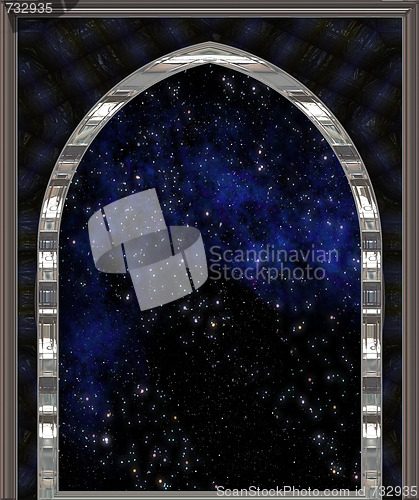 Image of window looking out to space or night sky