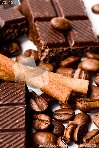 Image of chocolate, coffee and cinnamon sticks