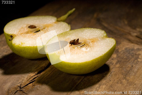 Image of fresh pear cutted  in half