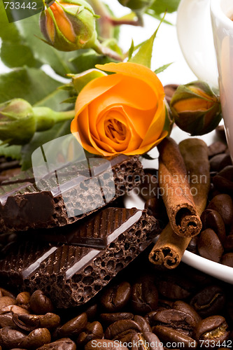 Image of chocolate, coffee, cinnamon and flower