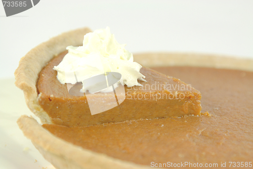 Image of Pumpkin pie with whipped cream. 