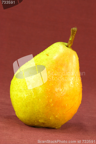 Image of Green Pear cover with water drops.. 