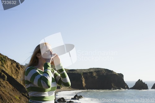 Image of Woman Yelling On Cliffside