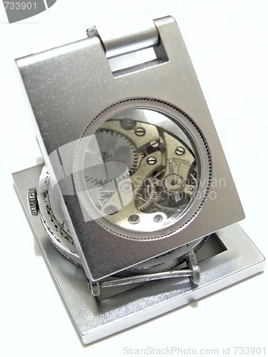 Image of clockwork under magnifier