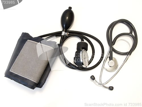 Image of Medical manometer and stethoscope