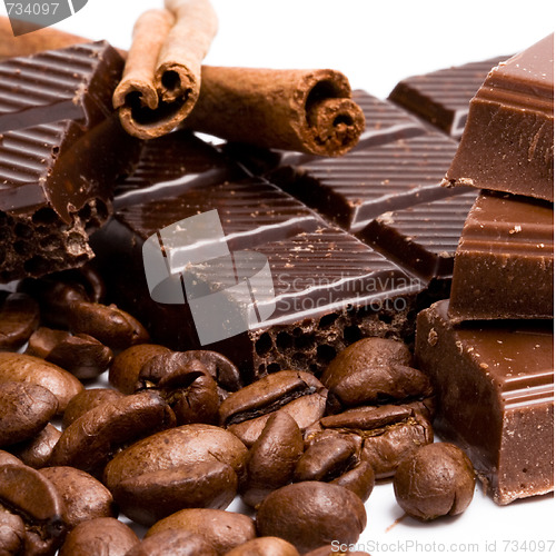 Image of chocolate, coffee and cinnamon sticks