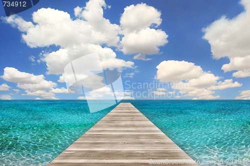 Image of Ocean Beach Scene With Wood Pier