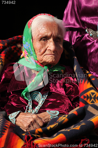 Image of Navajo Elder Wearing Traditional Turquiose Jewelry