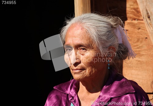 Image of Beautiful Navajo Elderly Woman Outdoors in Bright Sun