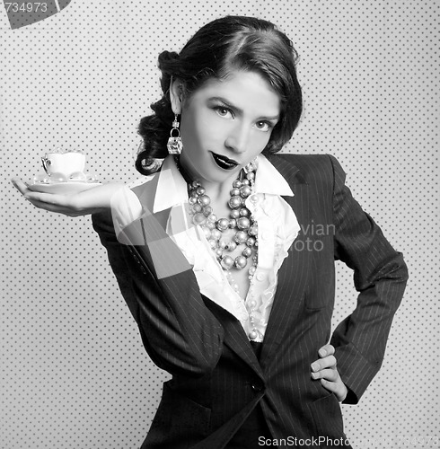 Image of Monochrome Woman Dressed in Retro Vintage Style