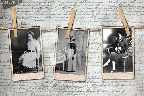 Image of Photographs of 3 Vintage Era Women Hanging on a Rope
