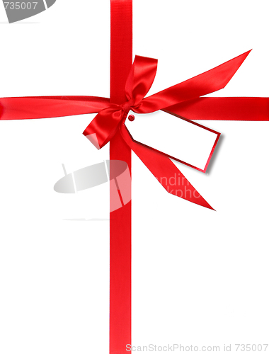 Image of Red Gift Wrapped WIth Ribbon and Tag