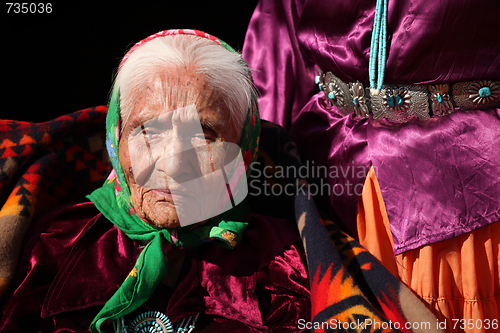 Image of Elderly Navajo Native Woman Wearing Traditional Turquoise Jewelr