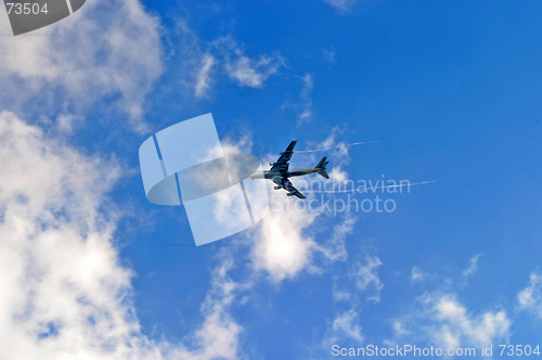 Image of blue sky with jet plane