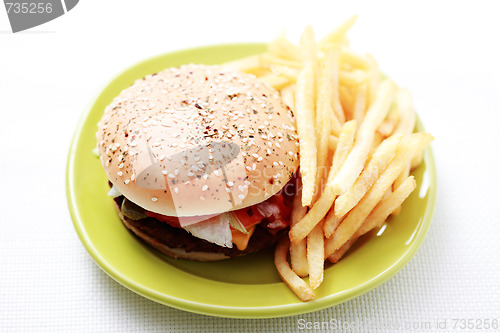 Image of cheeseburger and french fries