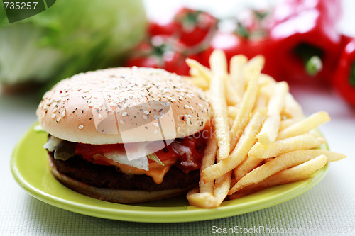 Image of cheeseburger and french fries