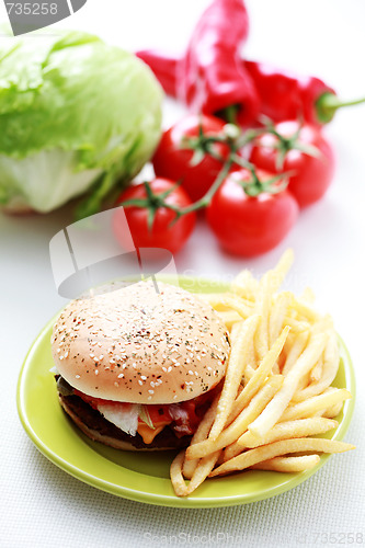 Image of cheeseburger and french fries