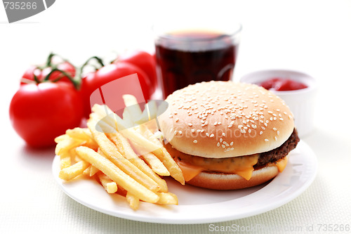 Image of cheeseburger and french fries