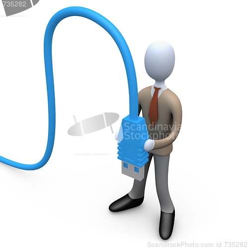 Image of Business Man Holding A Computer Cable