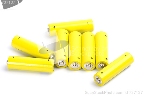 Image of eight yellow alkaline batteries