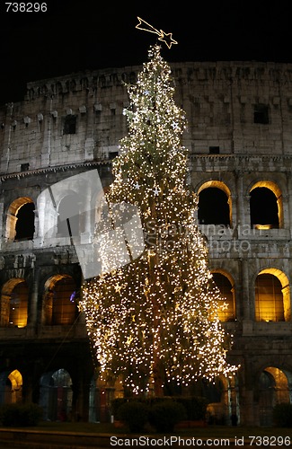 Image of Colosseo with a christmas tree at night (Rome, Italy)