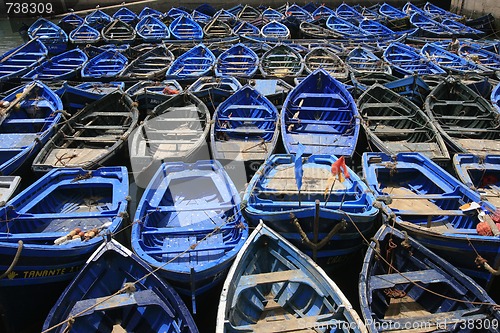 Image of Blue fishing boats in Essaouira port, Morocco