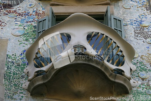 Image of Balcony, close-up. Casa Batllo building in Barcelona, Spain. Des