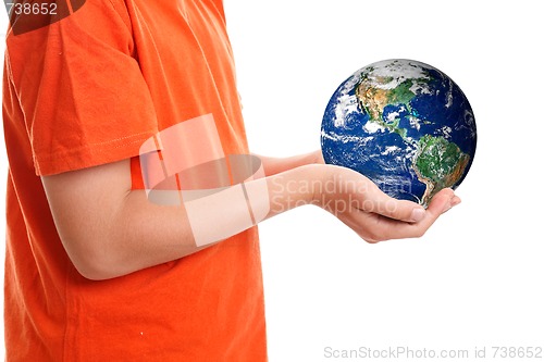 Image of Hands cupping holding our planet Earth