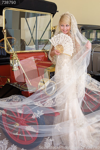 Image of Bride and antique car