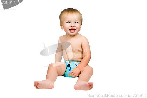 Image of Cute Baby Boy Isolated Wearing Cloth Diaper 