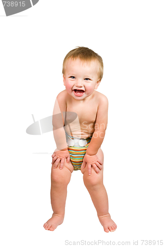 Image of Cute Baby Boy Isolated Wearing Cloth Diaper 