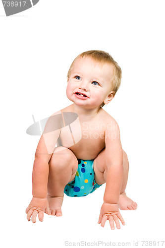 Image of Cute Baby Boy Isolated Wearing Cloth Diaper 