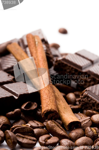 Image of chocolate, coffee and cinnamon sticks