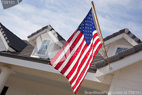 Image of Abstract House Facade & American Flag