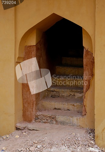 Image of Broken entrance in an abandoned Amber Fort. Rajasthan, India