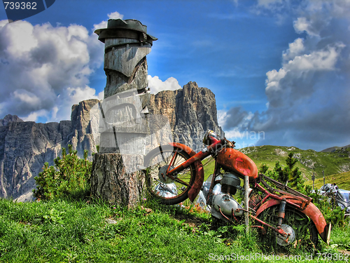 Image of Old Motorbike, Dolomites Mountains, Italy, Summer 2009