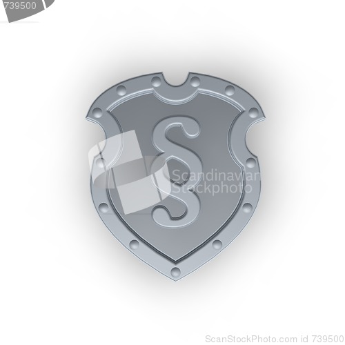 Image of metal emblem with paragraph symbol 