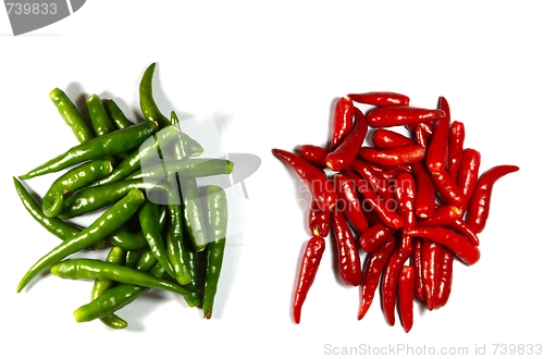 Image of heaps of red and green spicy peppers