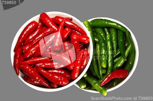 Image of Red and Green Spicy chili pepper in the plate