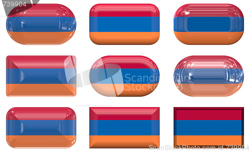 Image of nine glass buttons of the Flag of Armenia