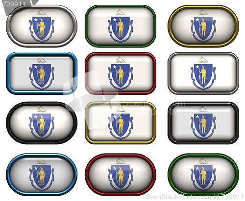 Image of 12 buttons of the Flag of massachusetts