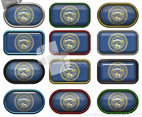 Image of 12 buttons of the Flag of Nebraska