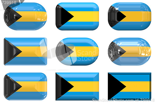 Image of nine glass buttons of the Flag of Bahamas