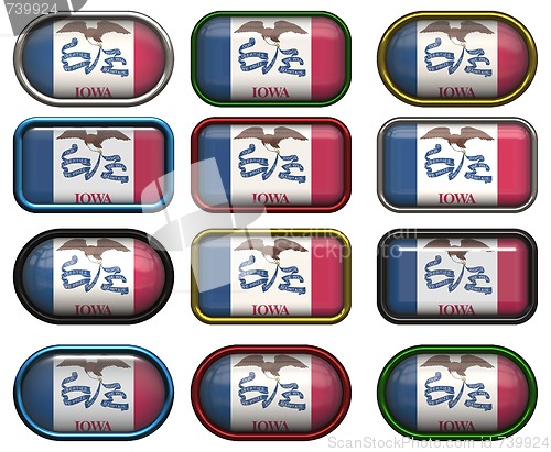 Image of 12 buttons of the Flag of Iowa
