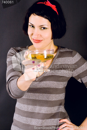 Image of attractive girl drinking vine